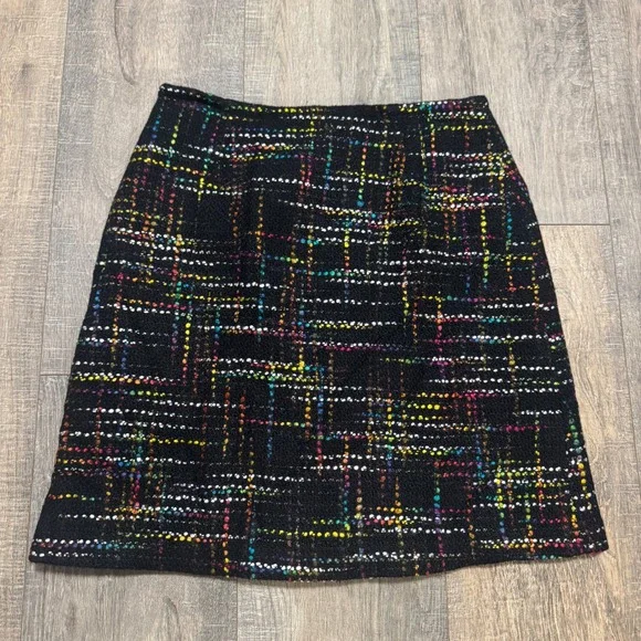 Trina Turk Womens Black Rainbow Confetti Tweed Wool Blend Mini Skirt Size 6 - Picture 2 of 5